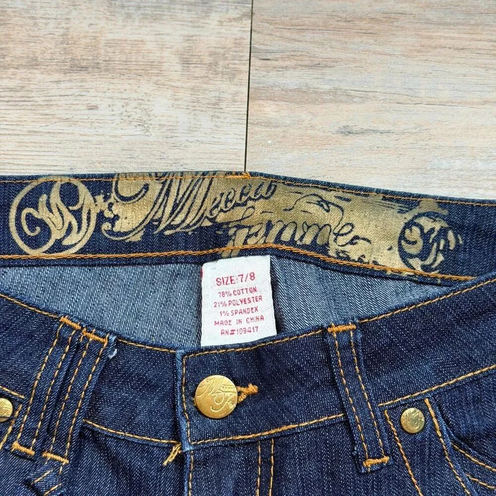 Y2K Urban Streetwear Mecca Femme Denim Bermuda Shorts Bling Pockets Size 7/8